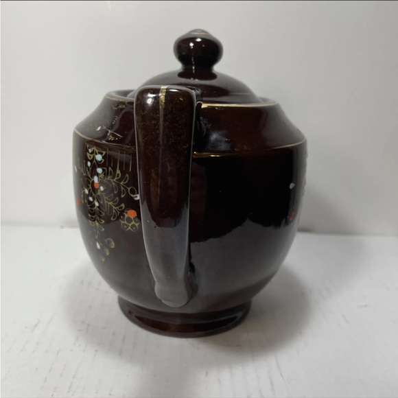 Vintage Brown Betty Redware Teapot Enamel Hand Painted Made In Japan. - Picture 5 of 11